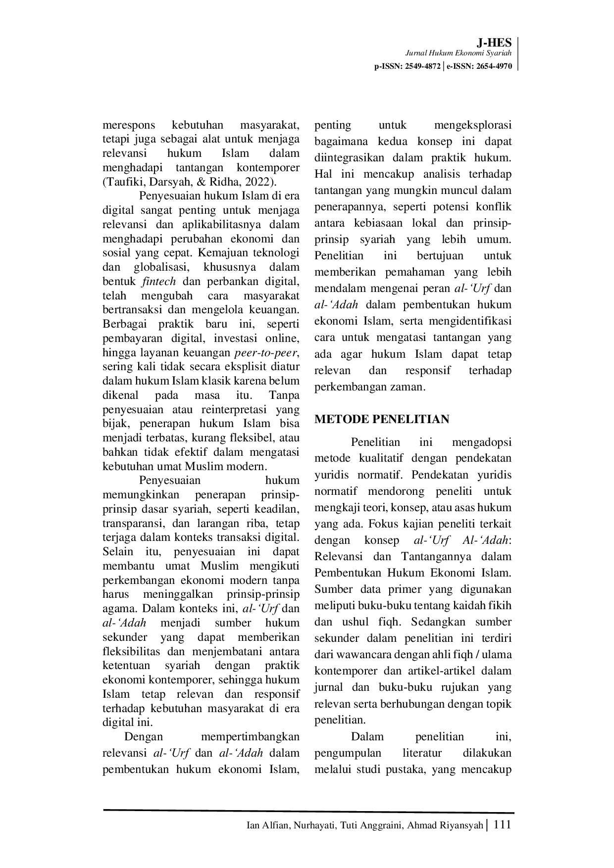 JURIS Al Urf dan Al Adah Relevansi dan Tantangannya dalam Pembentukan Hukum Ekonomi Islam