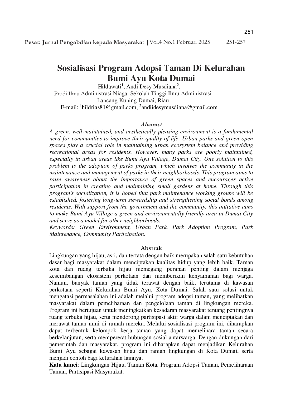 JURIS Sosialisasi Program Adopsi Taman Di Kelurahan Bumi Ayu Kota Dumai