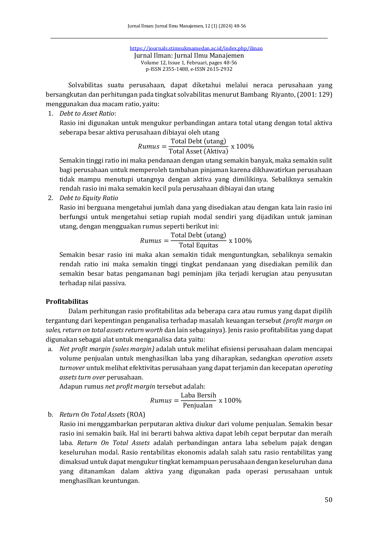 JURIS Analisis Kinerja Keuangan Ditinjau Dari Rasio Solvabilitas Dan Profitabilitas Pada PT Mulia Utama Medan