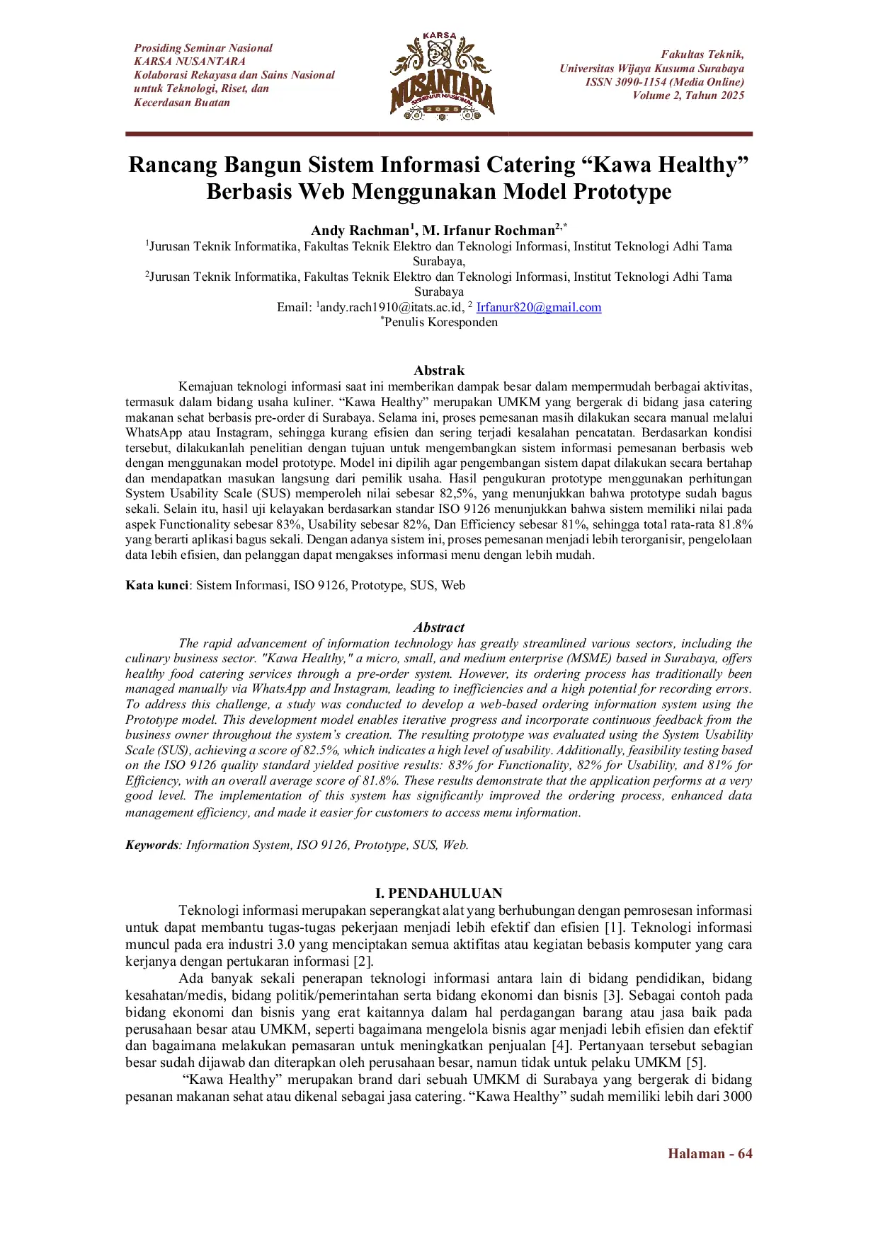 JURIS Rancang Bangun Sistem Informasi Catering Kawa Healthy Berbasis Web Menggunakan Model Prototype