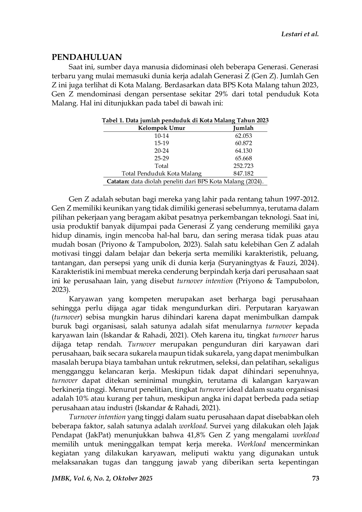 JURIS Peran Burnout Sebagai Pemediasi Pengaruh Workload Terhadap Turnover Intention Pada Pekerja Gen Z Di Kota Malang