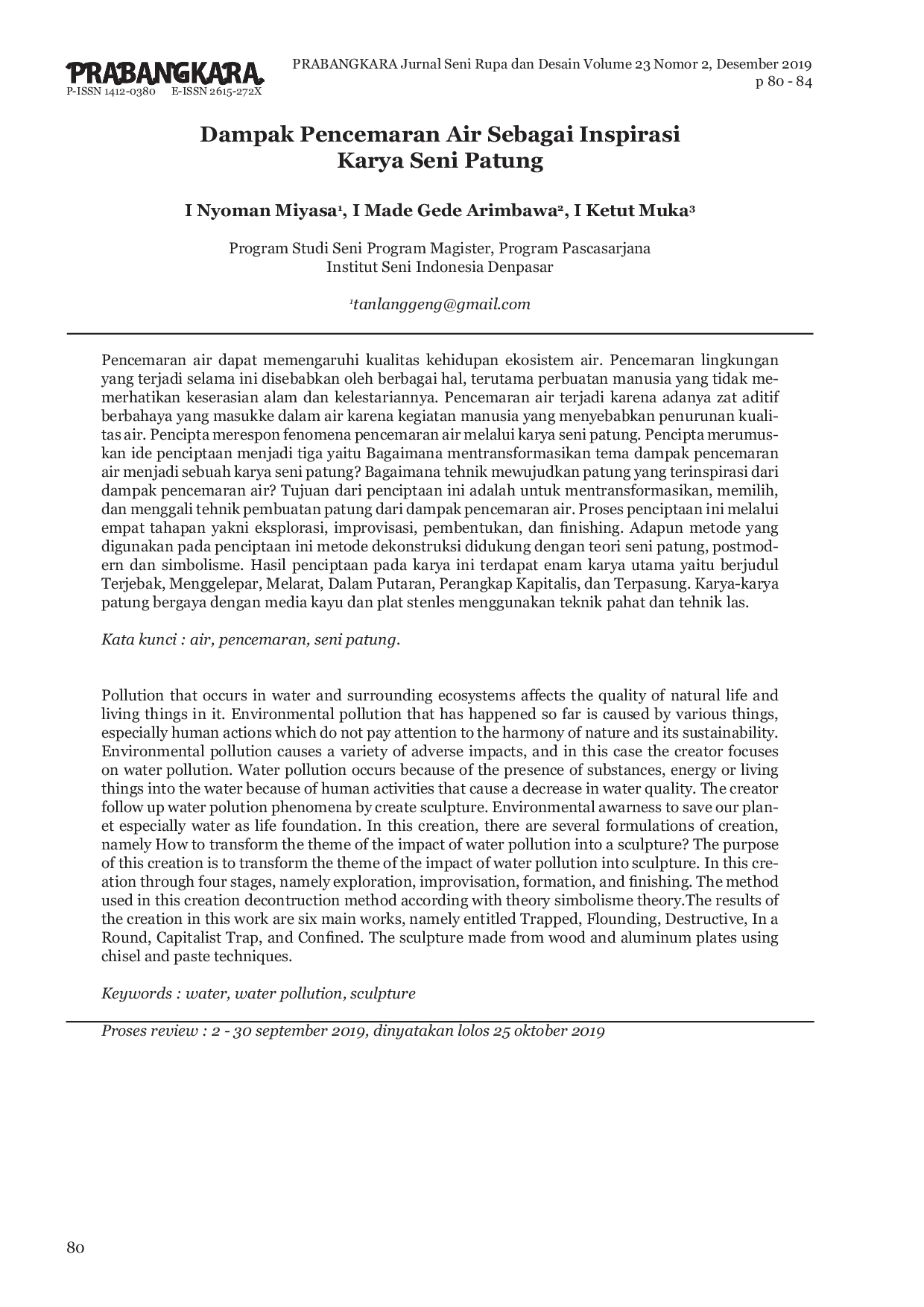 JURIS Dampak Pencemaran Air Sebagai Inspirasi Karya Seni Patung