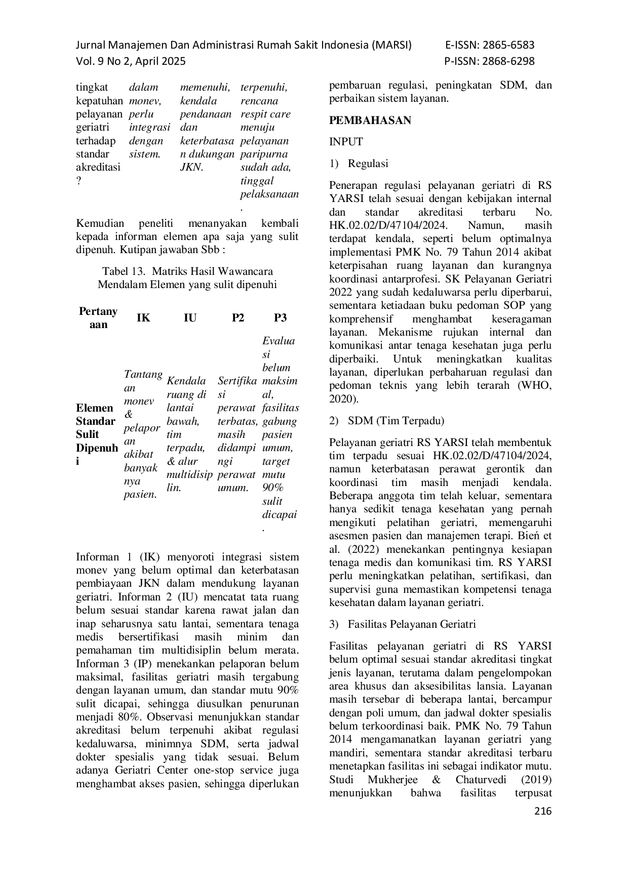 JURIS Evaluasi Pelayanan Geriatri Berdasarkan Standar Akreditasi Kemenkes RI STARKES di Rumah Sakit YARSI Tahun 2025