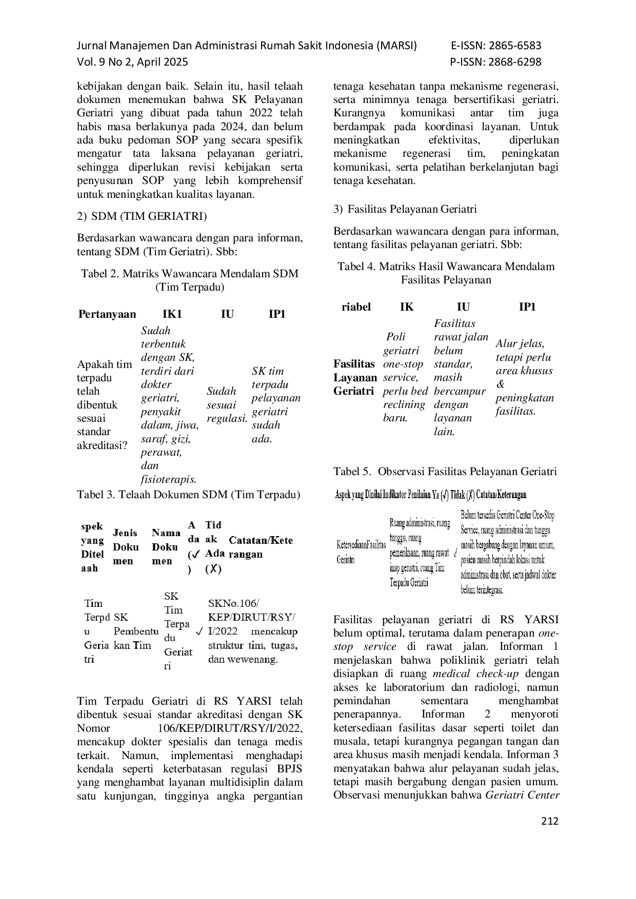 JURIS Evaluasi Pelayanan Geriatri Berdasarkan Standar Akreditasi Kemenkes RI STARKES di Rumah Sakit YARSI Tahun 2025
