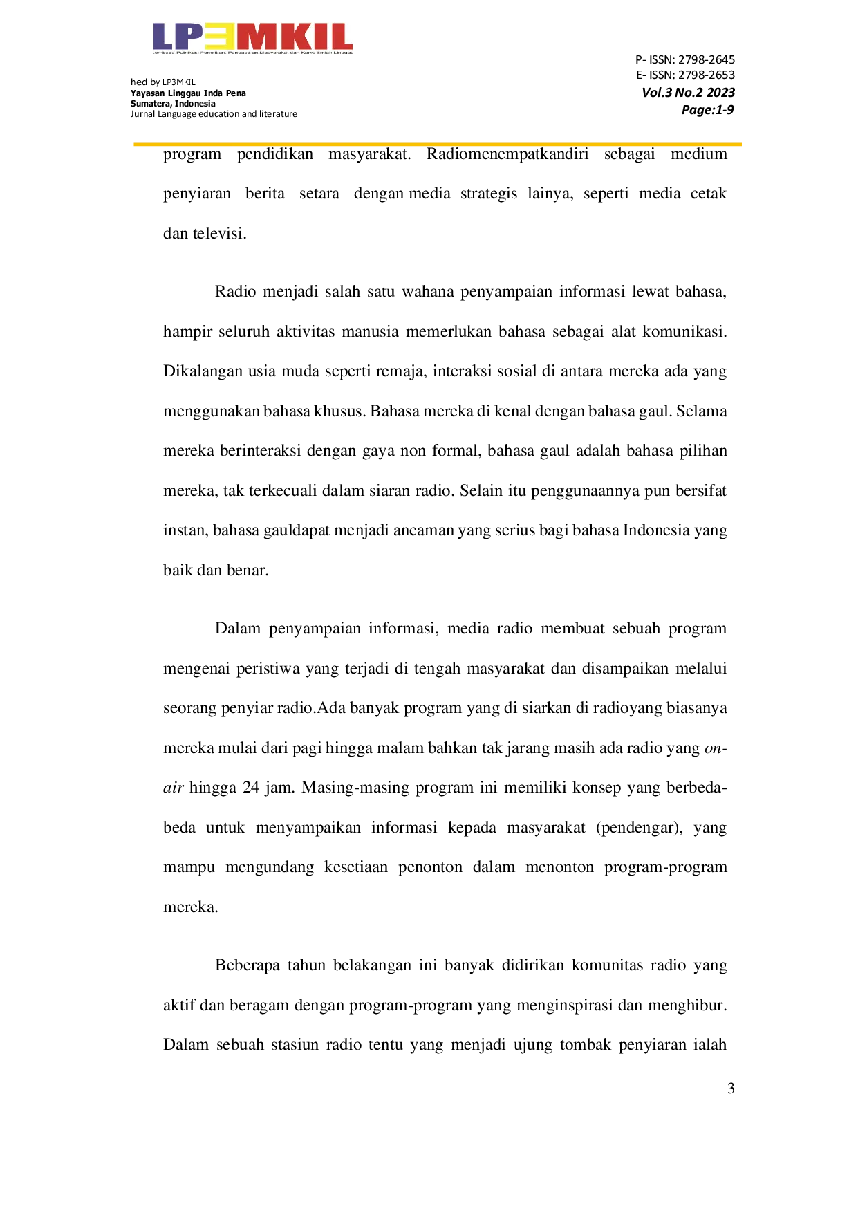 JURIS Analisis Retorika Penyiar Radio Papeja Lubuklinggau Program Zona Muda Edisi Juni 2022