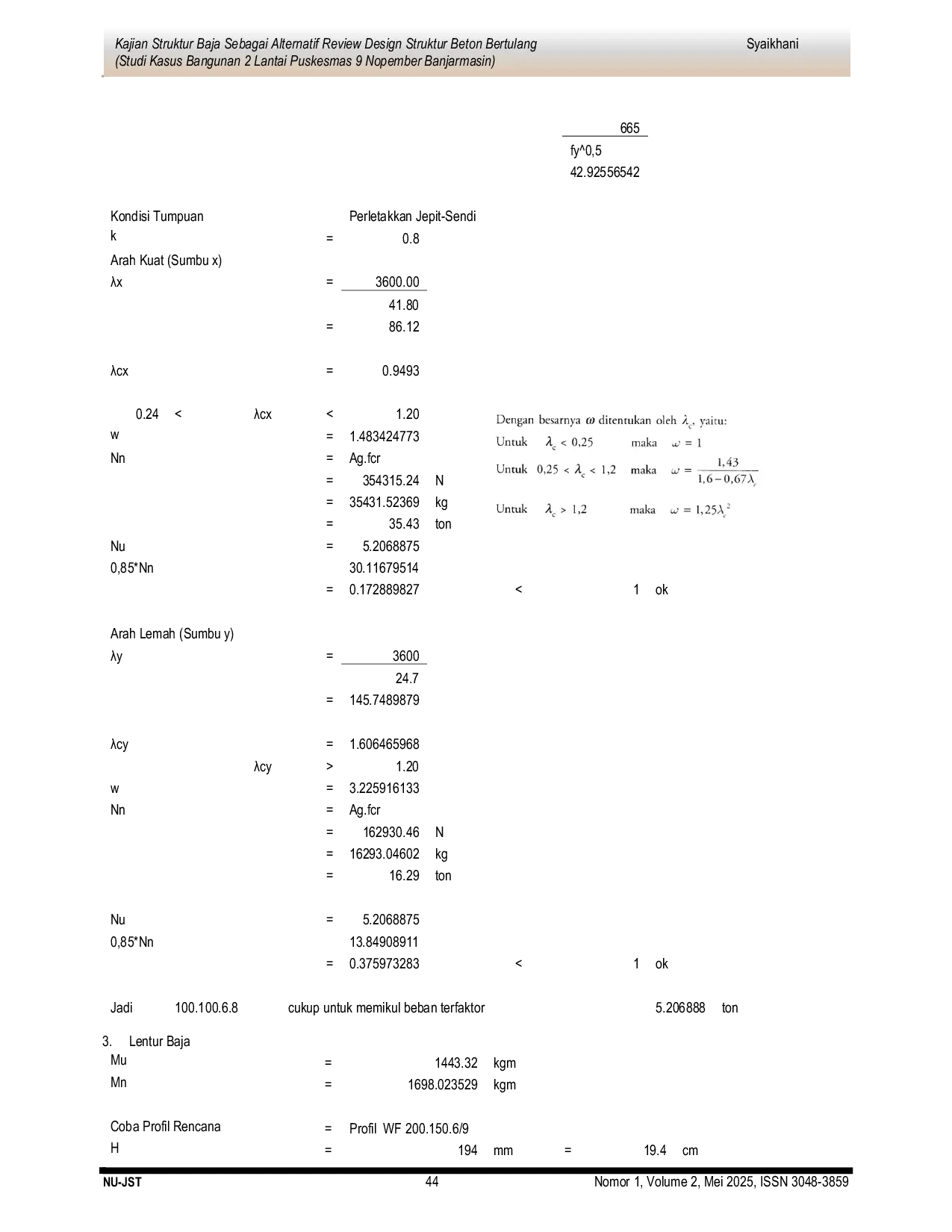 JURIS Kajian Struktur Baja Sebagai Alternatif Review Design Struktur Beton Bertulang Studi Kasus Bangunan 2 Lantai Puskesmas 9 Nopember Banjarmasin