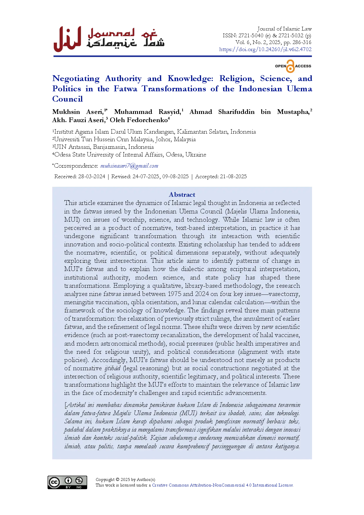 juris Negotiating Authority and Knowledge Religion Science and Politics in the Fatwa Transformations of the Indonesian Ulema Council