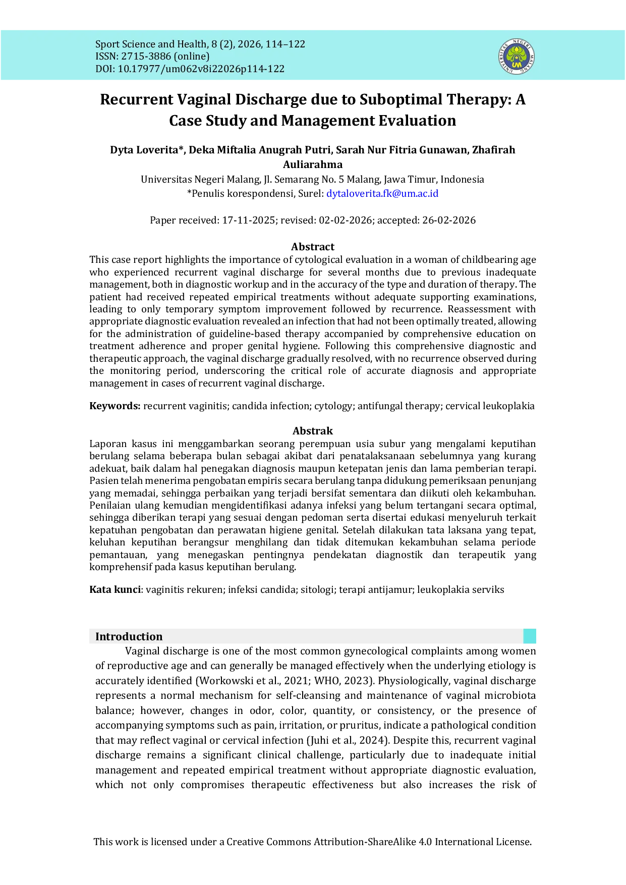JURIS Recurrent Vaginal Discharge due to Suboptimal Therapy A Case Study and Management Evaluation