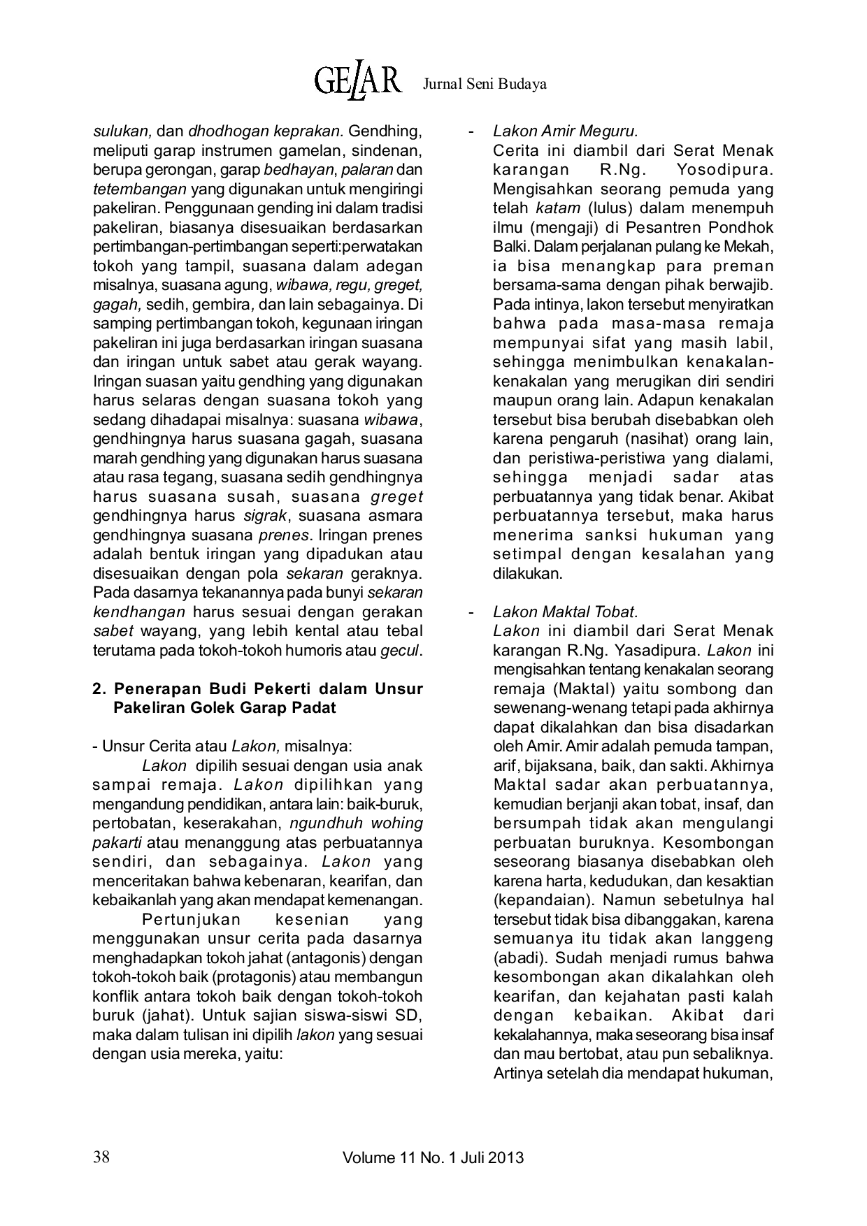 JURIS Penanaman Budi Pekerti Melalui Pertunjukan Wayang Golek Garap Padat