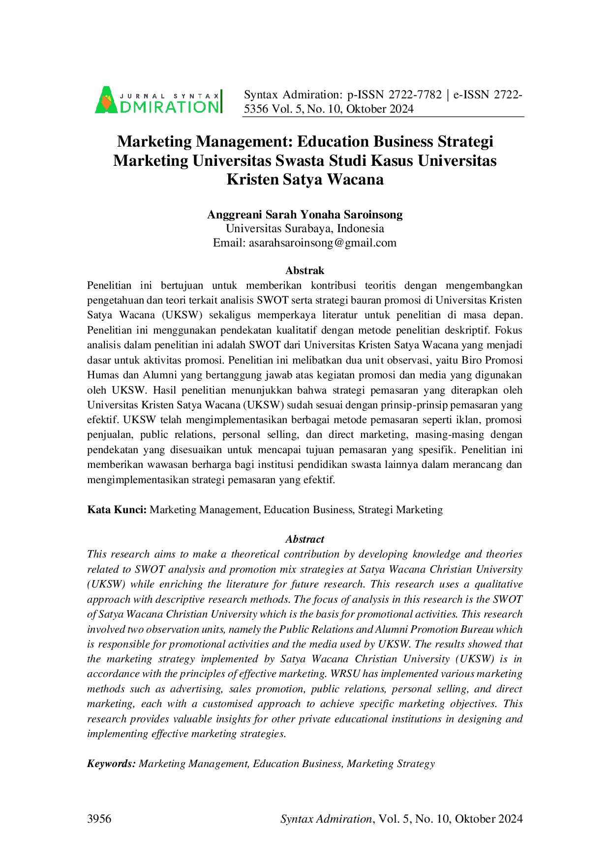 JURIS Marketing Management Education Business Strategi Marketing Universitas Swasta Studi Kasus Universitas Kristen Satya Wacana
