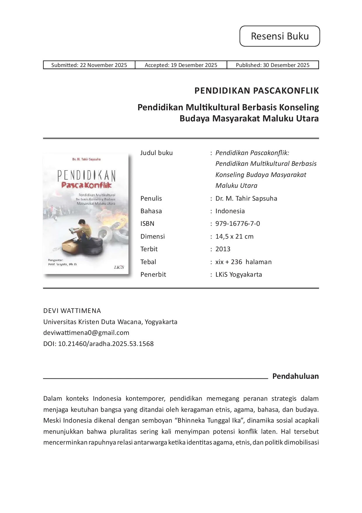 JURIS Resensi Buku Pendidikan Pascakonflik Pendidikan Multikultural Berbasis Konseling Budaya Masyarakat Maluku Utara