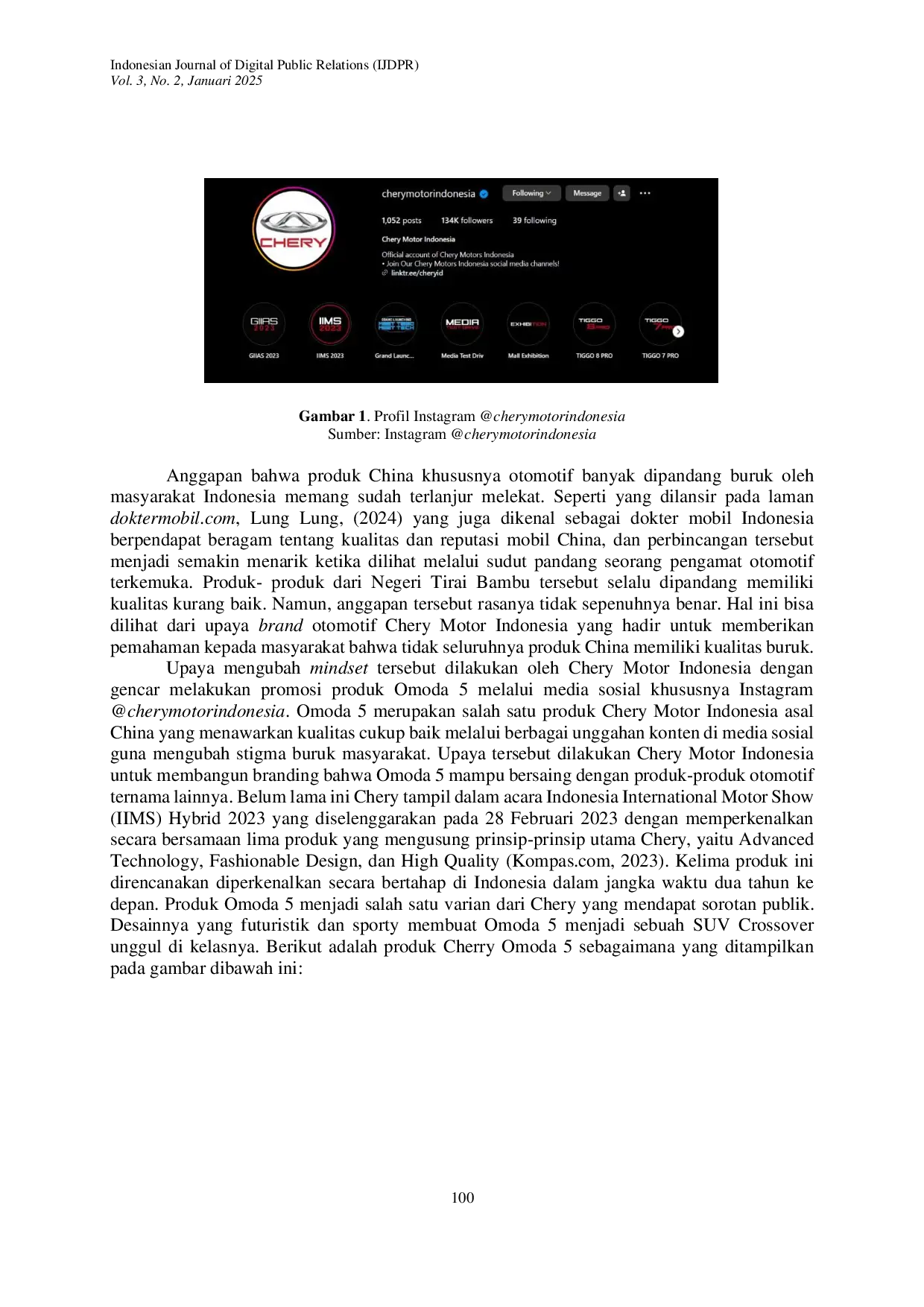 JURIS BRANDING ANALYSIS OF CHERY MOTOR INDONESIA THROUGH THE OMODA 5 PRODUCT ON SOCIAL MEDIA INSTAGRAM cherymotorindonesia