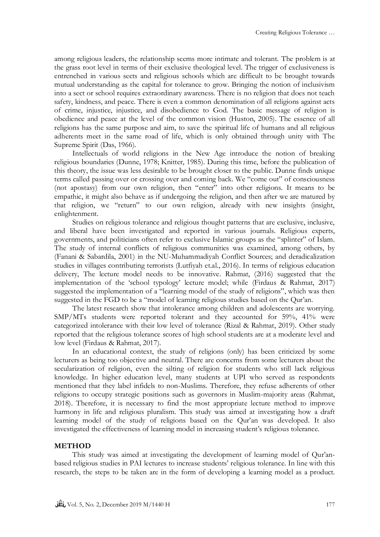 JURIS Creating Religious Tolerance through Quran Based Learning Model for Religious Education