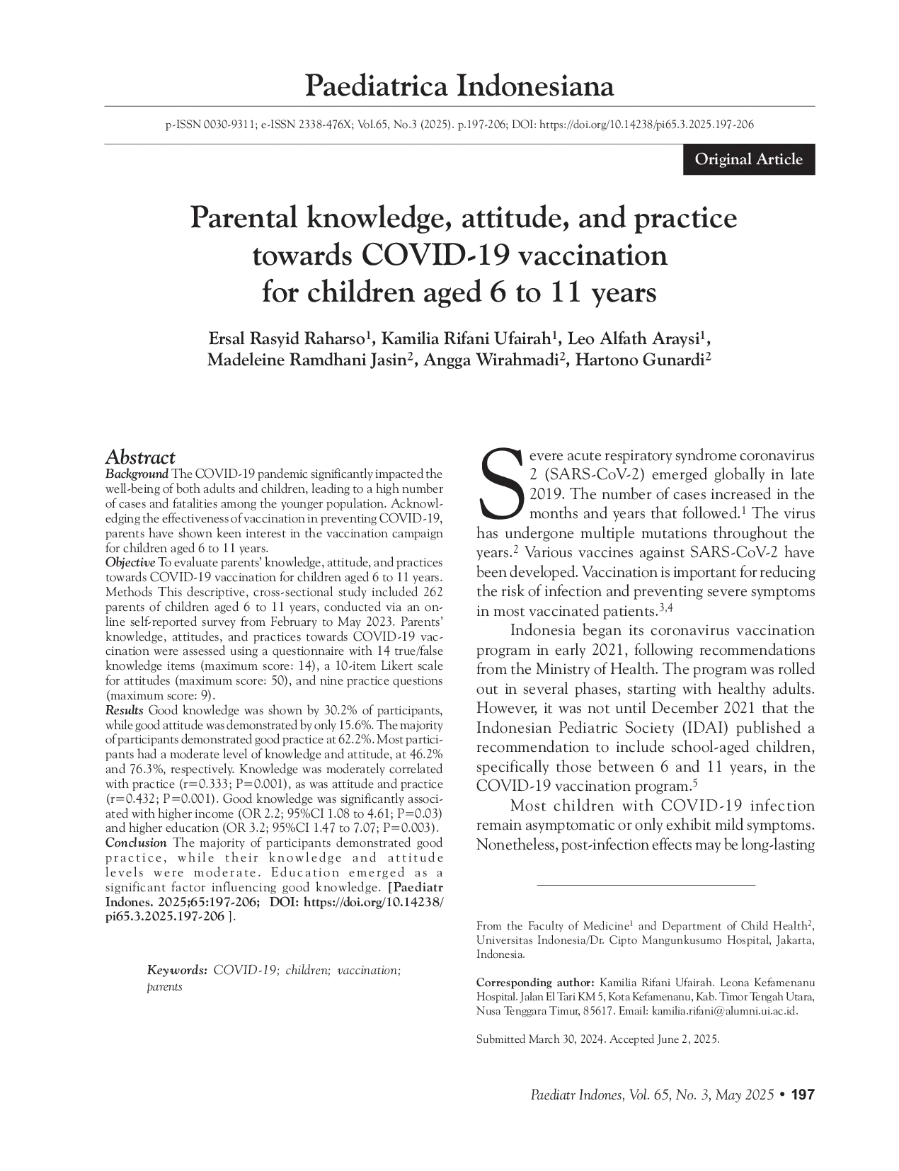 JURIS Parental knowledge attitude and practice towards COVID 19 vaccination for children aged 6 to 11 years