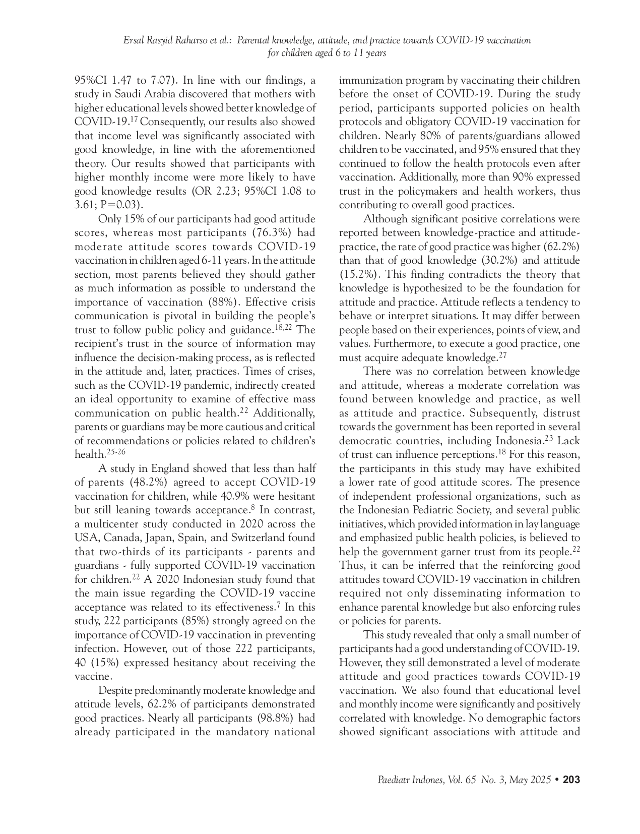 JURIS Parental knowledge attitude and practice towards COVID 19 vaccination for children aged 6 to 11 years