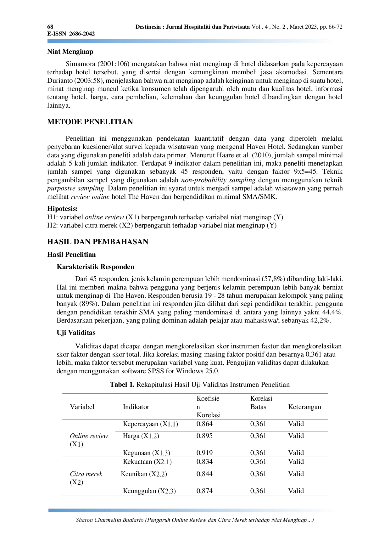 JURIS Pengaruh Online Review dan Citra Merek terhadap Niat Menginap Wisatawan di Hotel The Haven Legian