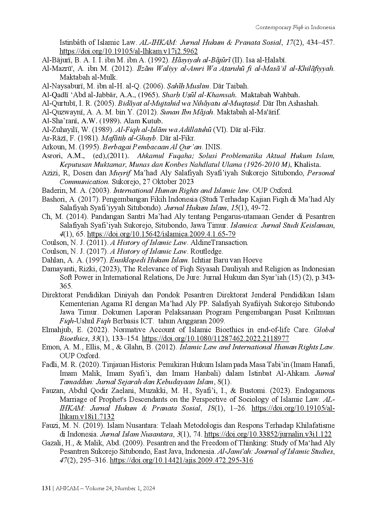 juris Contemporary Fiqh in Indonesia The Dynamics of Istinbat al AukAm at Ma had Aly Salafiyah Shafi iyah Sukorejo Situbondo