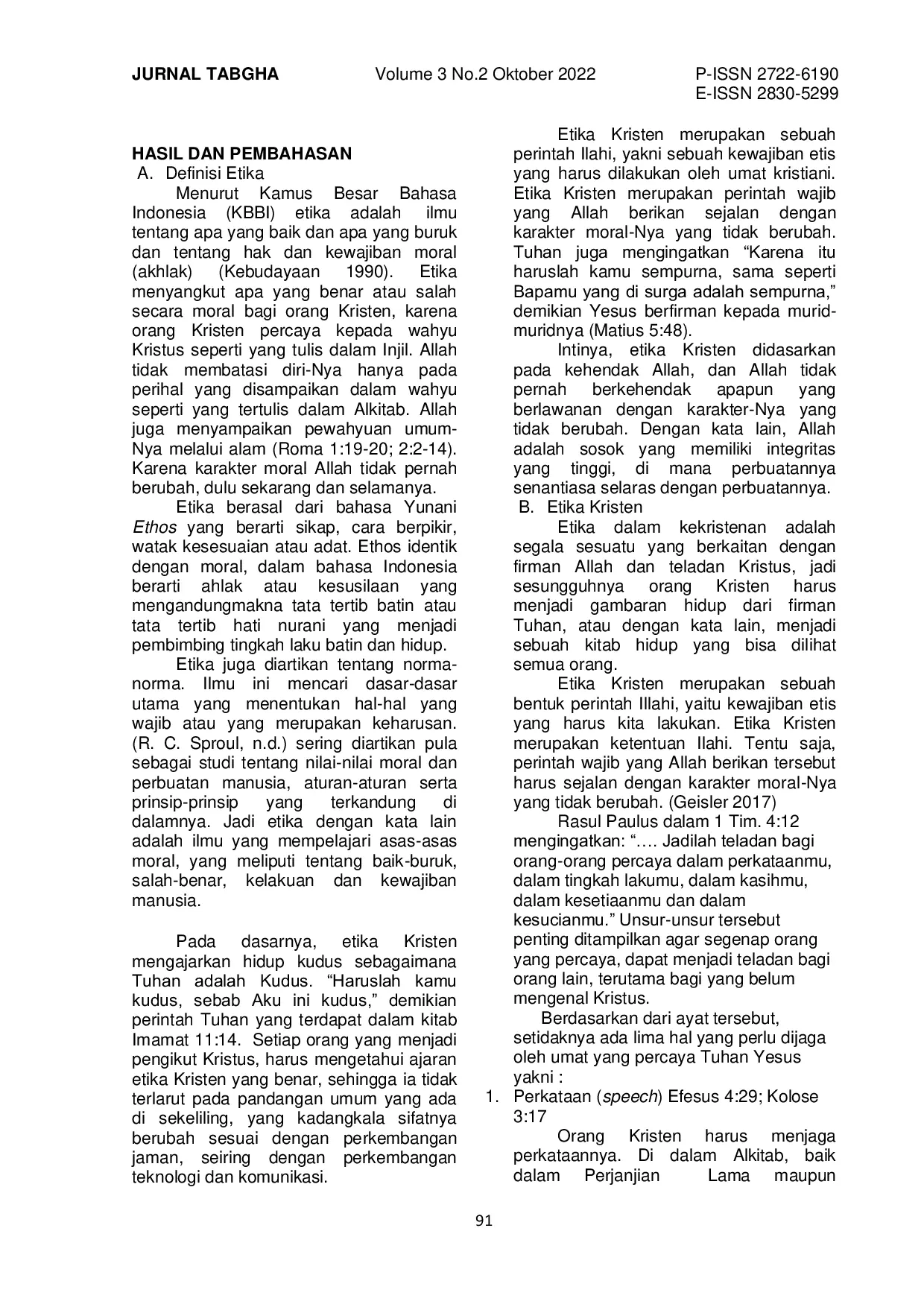 JURIS Etika Kristen Menjadikan Umat Yang Berintegritas