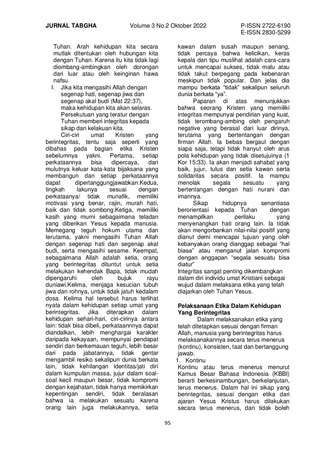 JURIS Etika Kristen Menjadikan Umat Yang Berintegritas