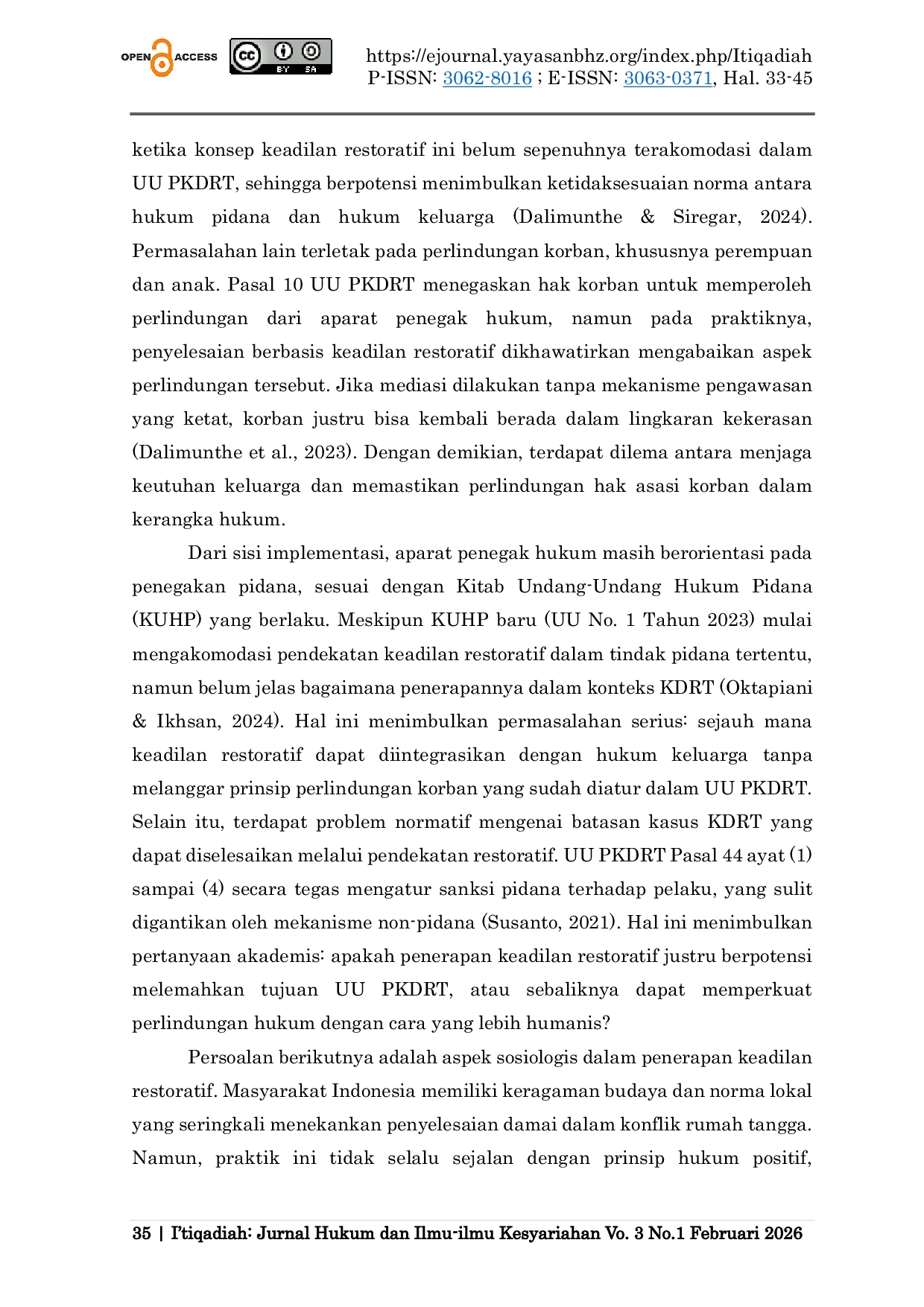 JURIS Keadilan Restoratif Sebagai Alternatif Penanganan Kekerasan Dalam Rumah Tangga Perspektif Hukum Keluarga