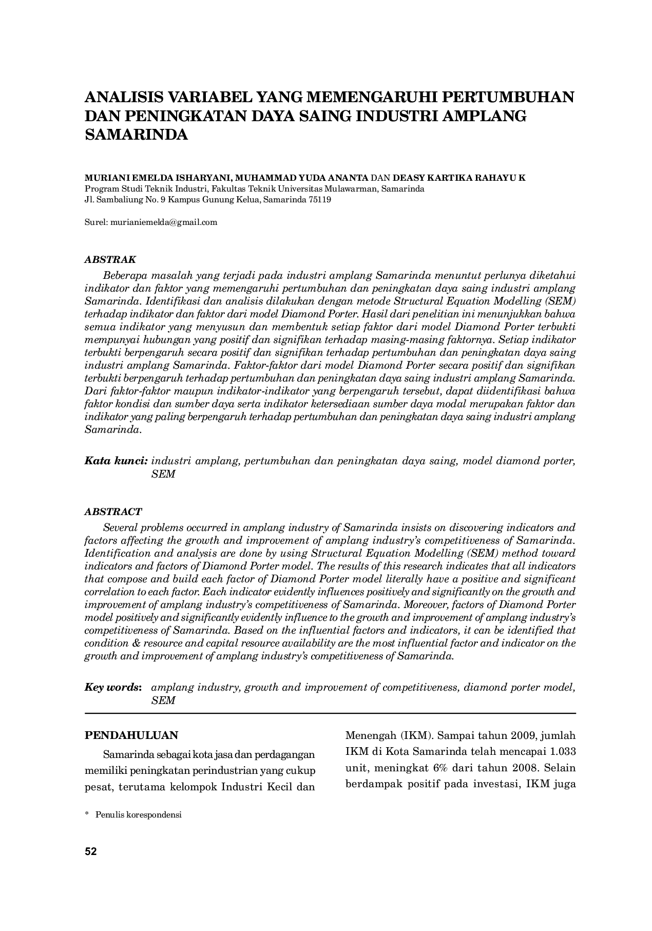 JURIS Analisis Variabel Yang Memengaruhi Pertumbuhan Dan Peningkatan Daya Saing Industri Amplang Samarinda