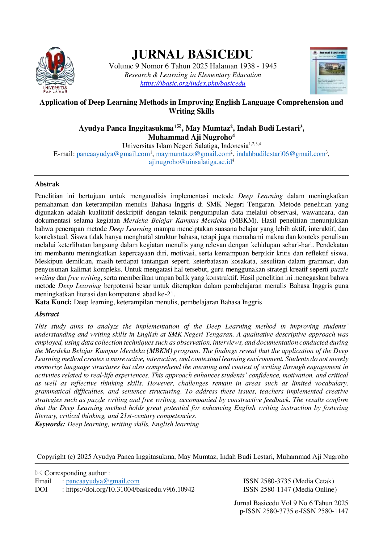 JURIS Application of Deep Learning Methods in Improving English Language Comprehension and Writing Skills