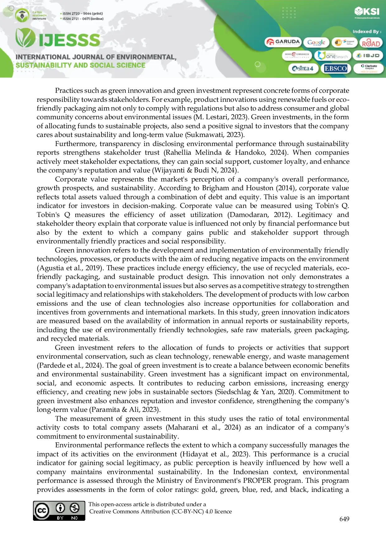JURIS The Effect of Green Innovation Green Investment Environmental Financial Performance and Company Age on Company Value