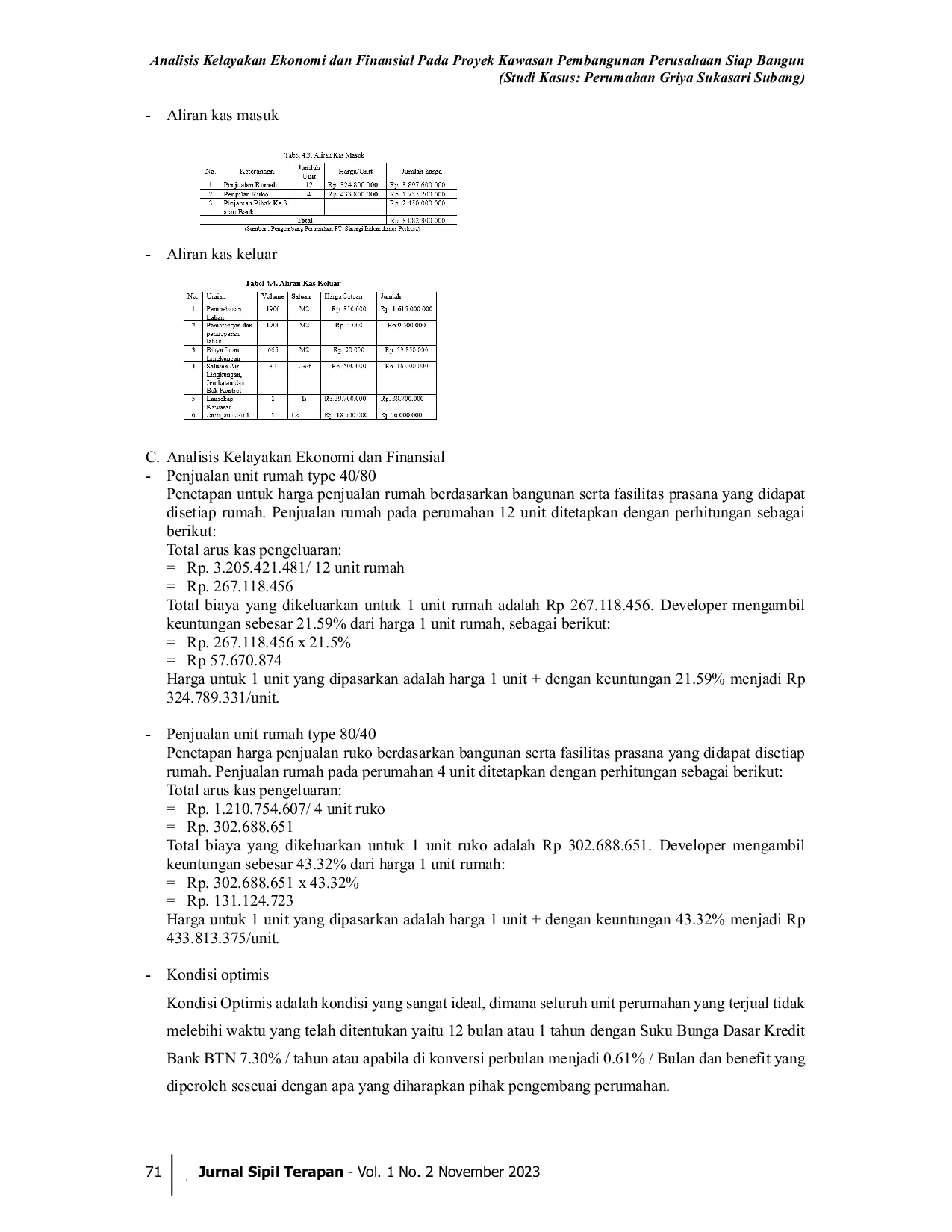 JURIS Analisis Kelayakan Ekonomi dan Finansial Pada Proyek Kawasan Pembangunan Perusahaan Siap Bangun Studi Kasus Perumahan Griya Sukasari Subang