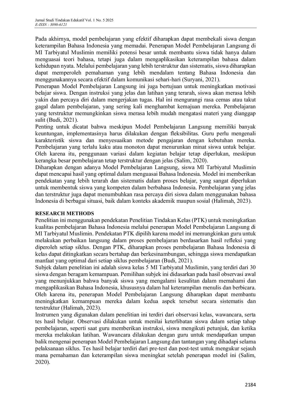 JURIS Enhancing Indonesian Language Proficiency through Direct Instruction Model at MI Tarbiyatul Muslimin