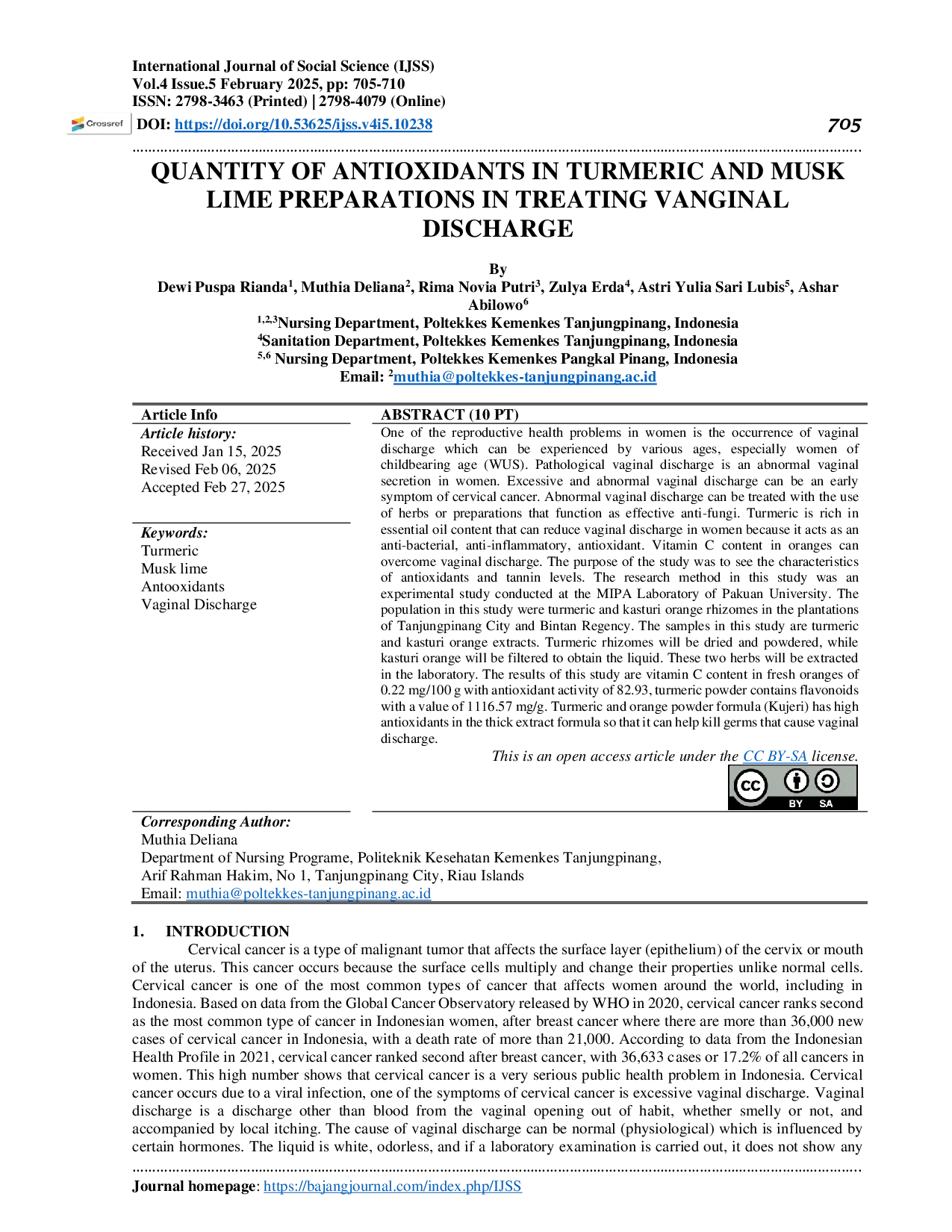 JURIS Quantity of Antioxidants in Turmeric and Musk Lime Preparations in Treating Vaginal Discharge