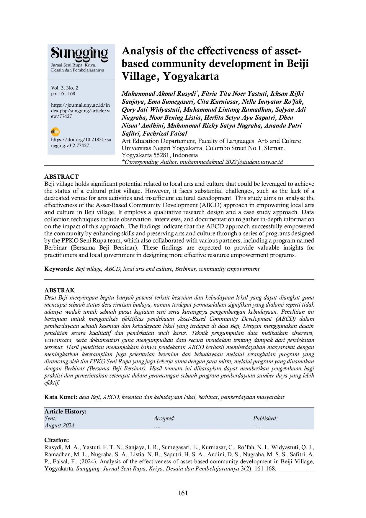 JURIS Analysis of the effectiveness of asset based community development in Beiji Village Yogyakarta