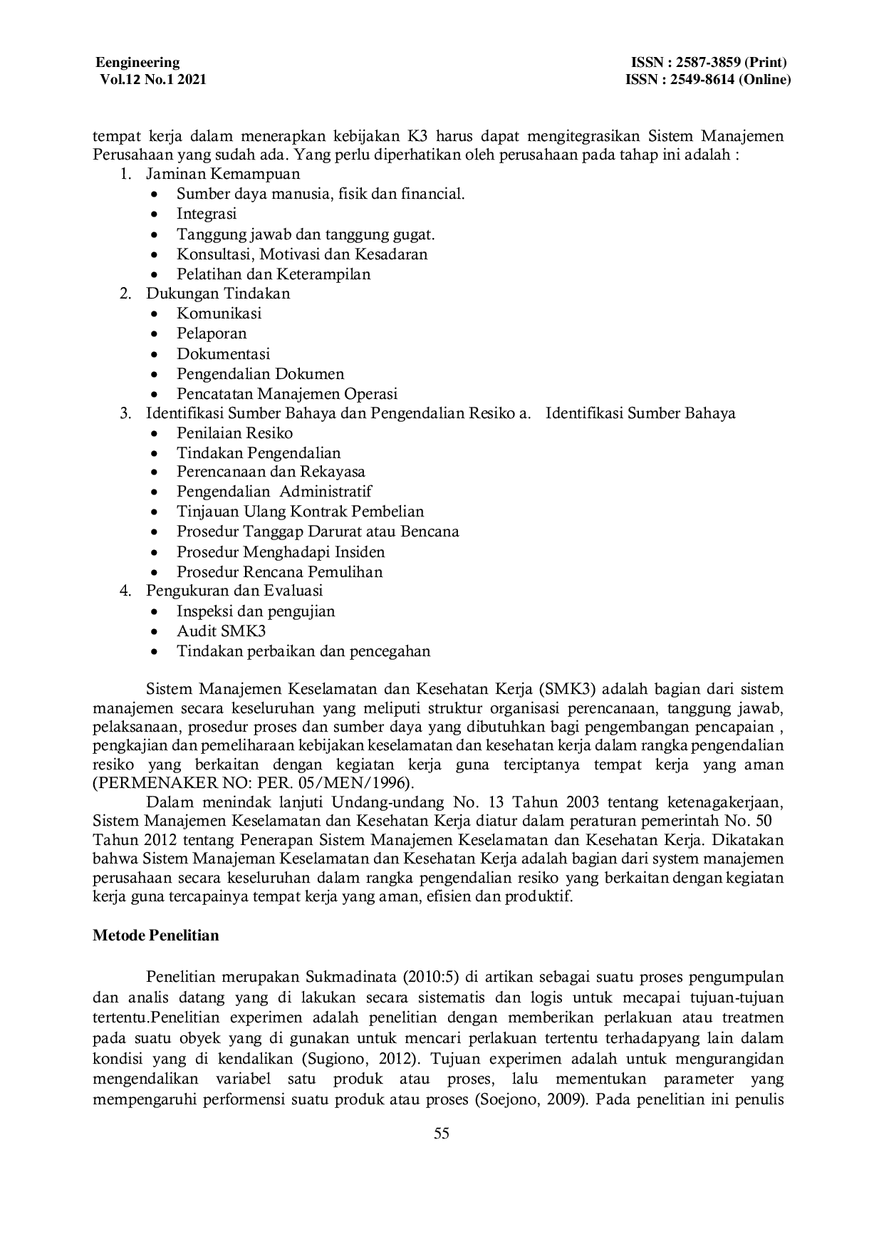 JURIS Penerapan Sistem Manajemen Keselamataan dan Kesehatan Kerja SMK3 Di Fakultas Teknik