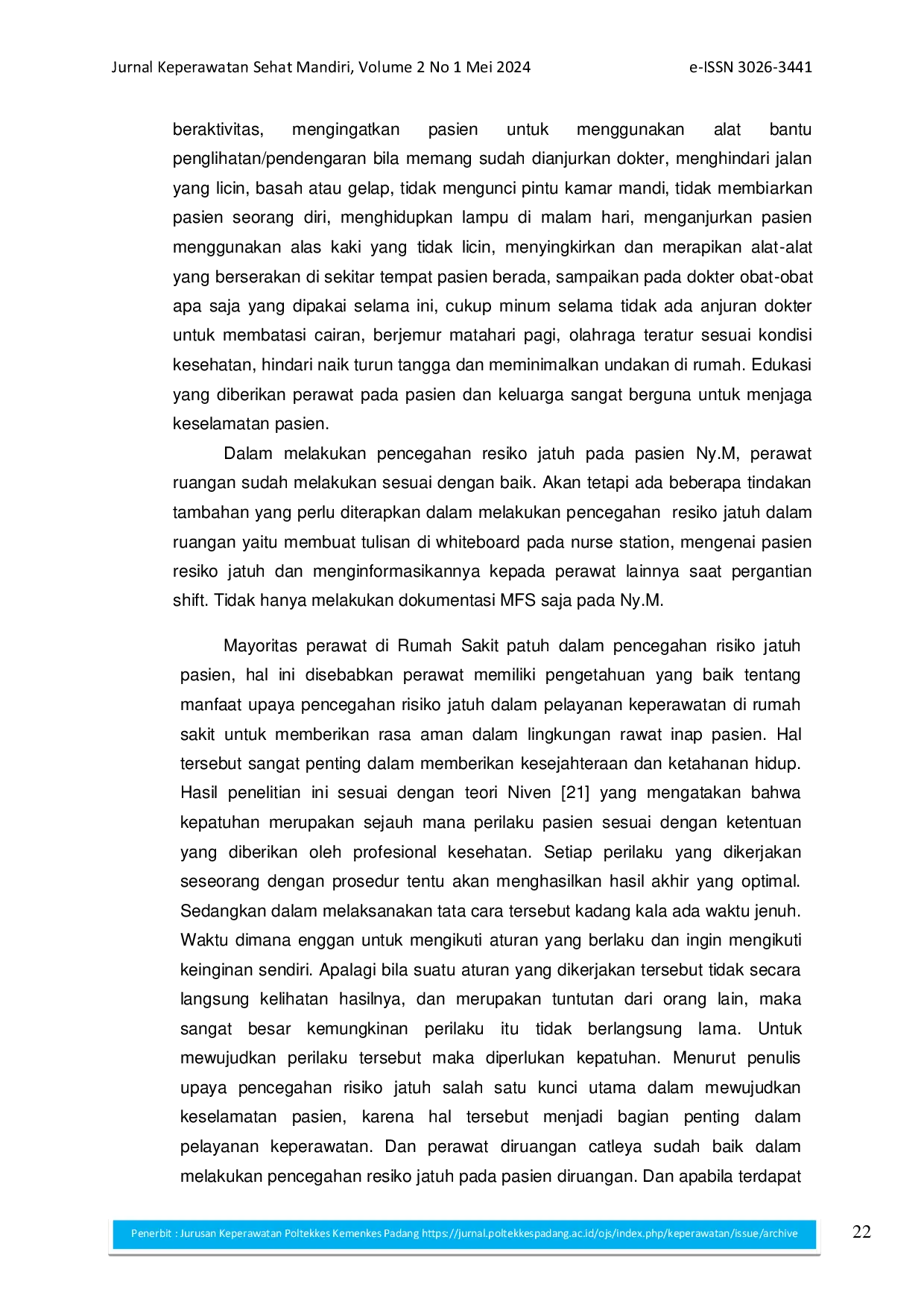 juris Pencegahan Resiko Jatuh pada Pasien dengan Diagnosis Keperawatan Dypsneu Studi Kasus
