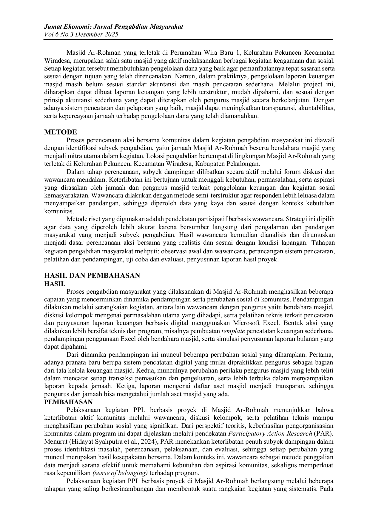 JURIS Optimalisasi Pengelolaan Keuangan Masjid Melalui Digitalisasi Berbasis Prinsip Syariah Studi Kasus Masjid Ar Rohmah