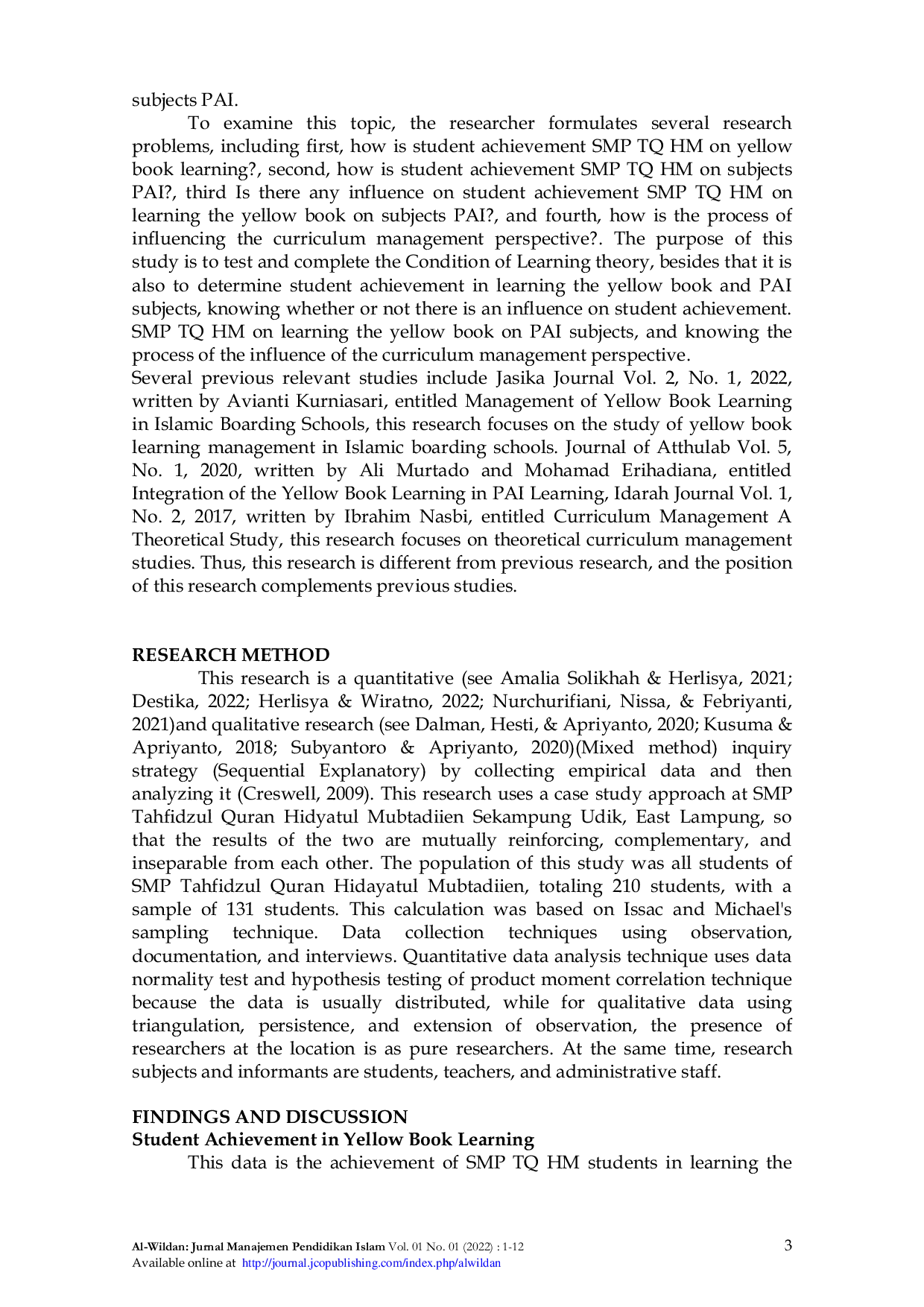 JURIS The Effect of Studying the Yellow Book Towards PAI Lessons in a Curriculum Management Perspective