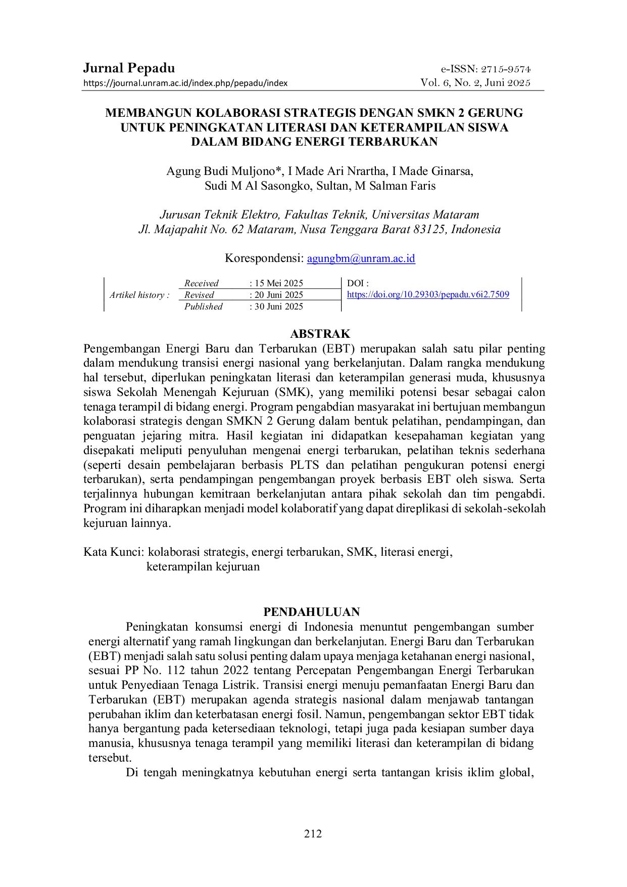 JURIS Membangun Kolaborasi Strategis Dengan Smkn 2 Gerung Untuk Peningkatan Literasi Dan Keterampilan Siswa Dalam Bidang Energi Terbarukan