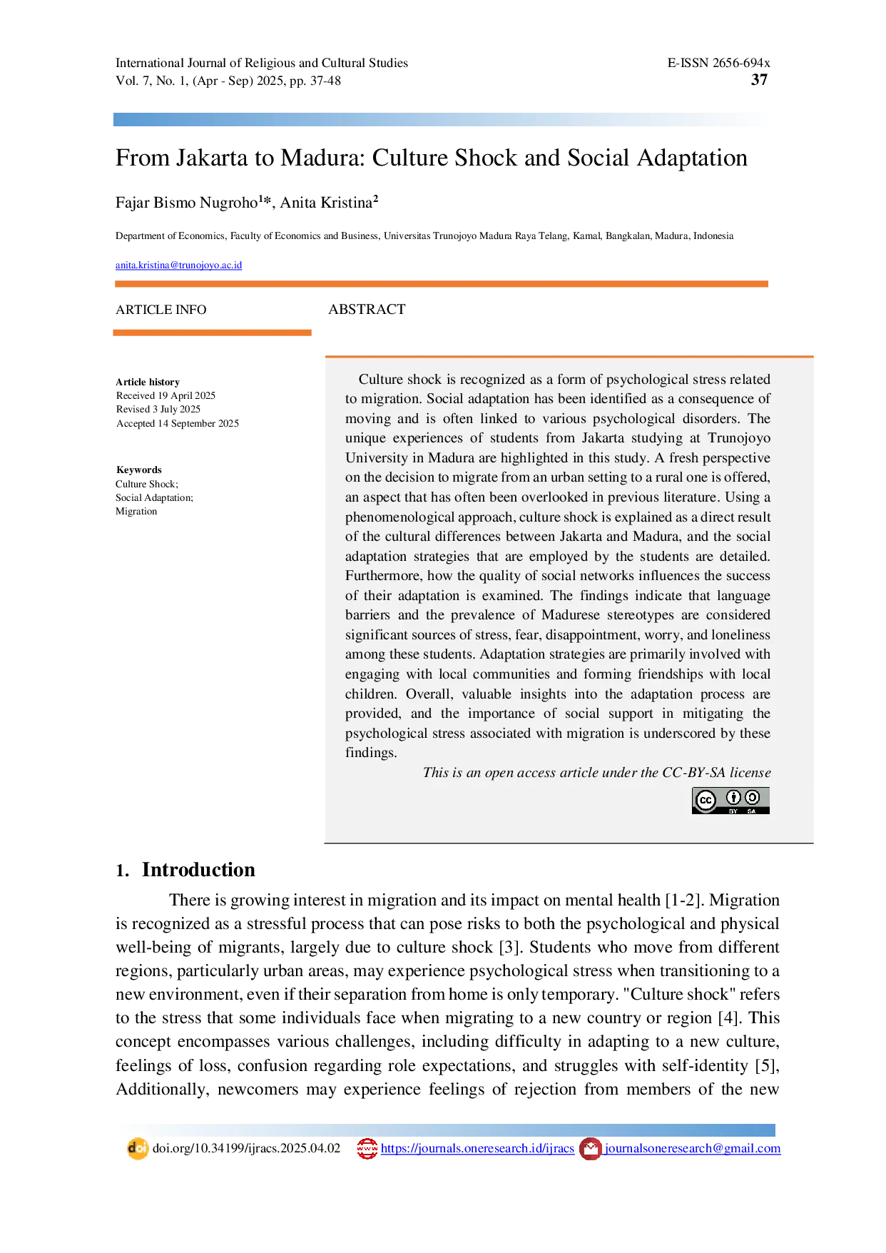 JURIS From Jakarta to Madura Culture Shock and Social Adaptation