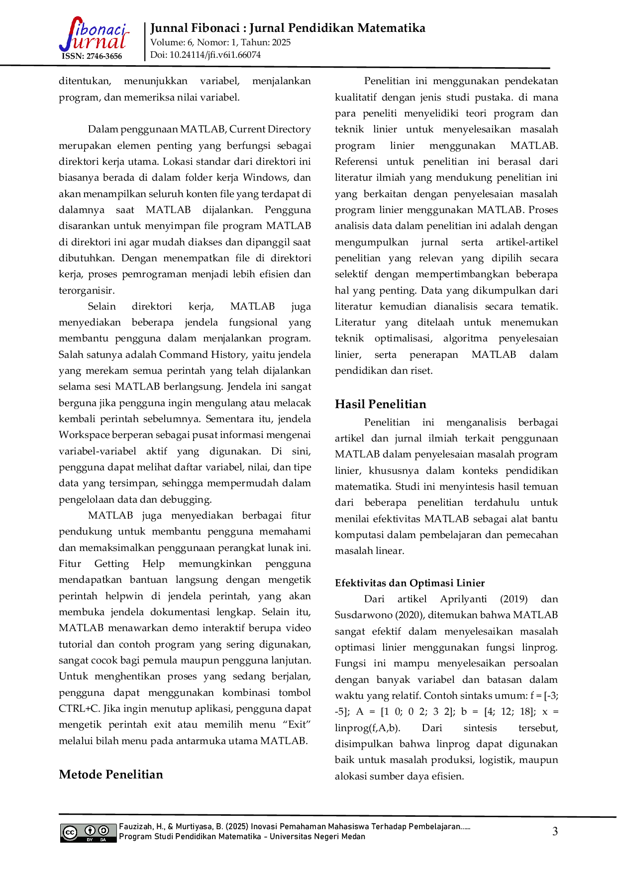 JURIS Inovasi Pemahaman Mahasiswa Terhadap Pembelajaran Modern Pada Pembelajaran Linier Berbasis MATLAB Mobile Ver 5 3