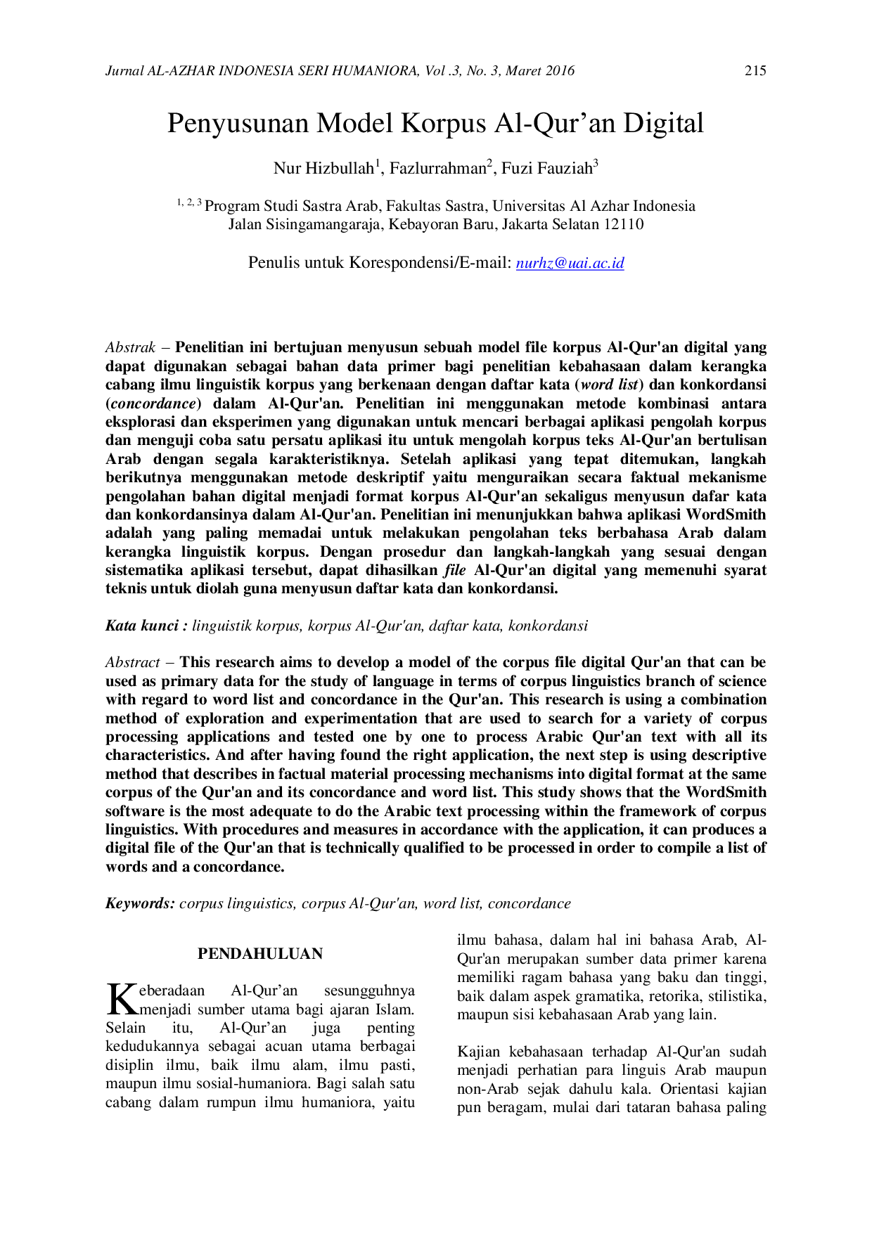 JURIS Penyusunan Model Korpus Al Qur an Digital