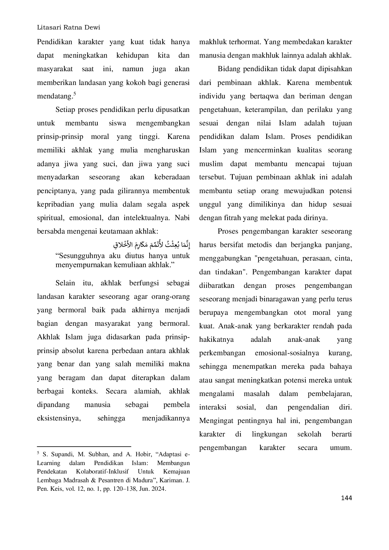 JURIS Penerapan Nilai Pendidikan Karakter Melalui Kajian Ta limul Muta allim Di Man 2 Jombang