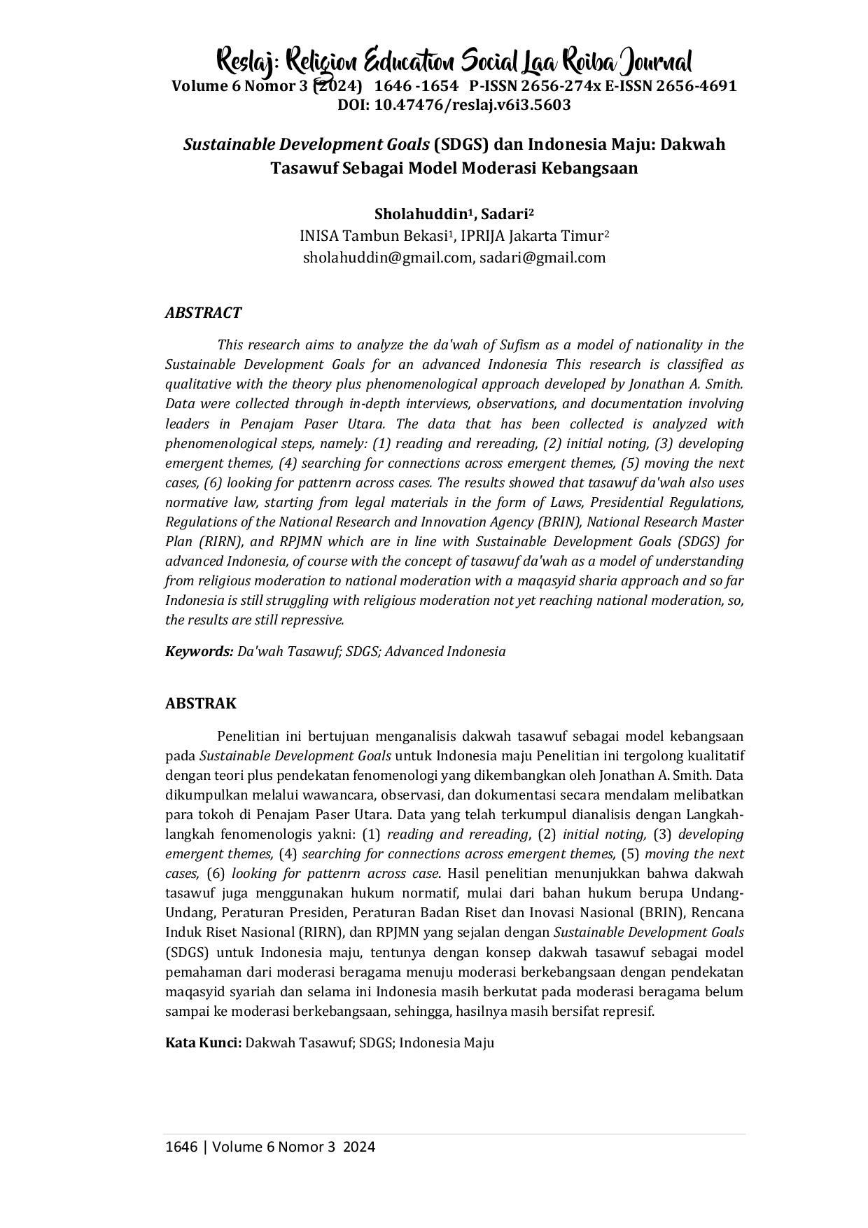 JURIS Sustainable Development Goals SDGS dan Indonesia Maju Dakwah Tasawuf Sebagai Model Moderasi Kebangsaan