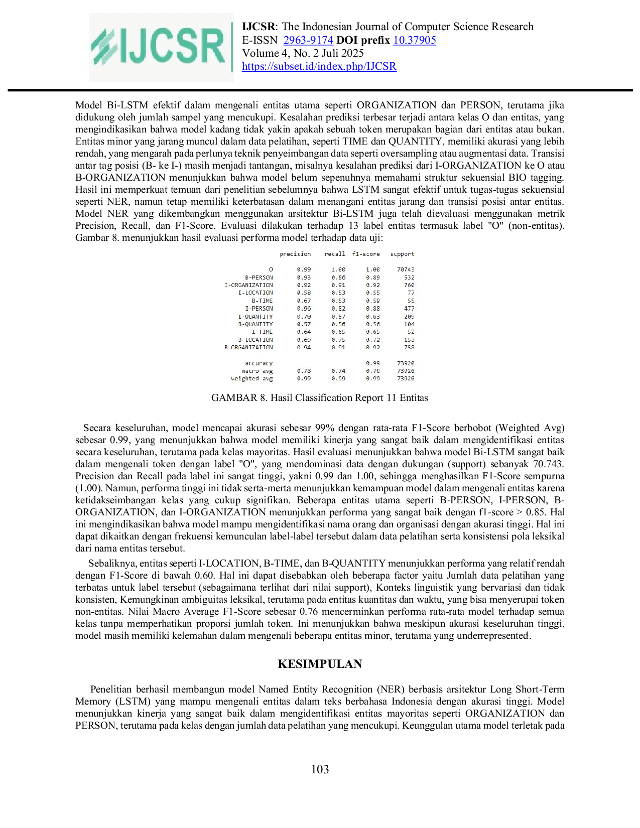 JURIS Penerapan Bi LSTM Untuk Named Entity Recognition Pada Teks Bahasa Indonesia