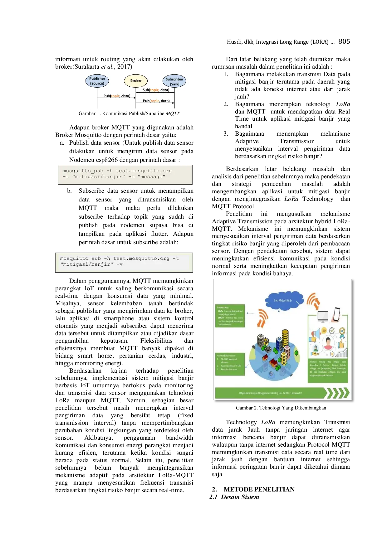 JURIS Integrasi Long Range LoRa Technology dan Message Queuing Telemetry Transport MQTT Pada Aplikasi Mitigasi Banjir