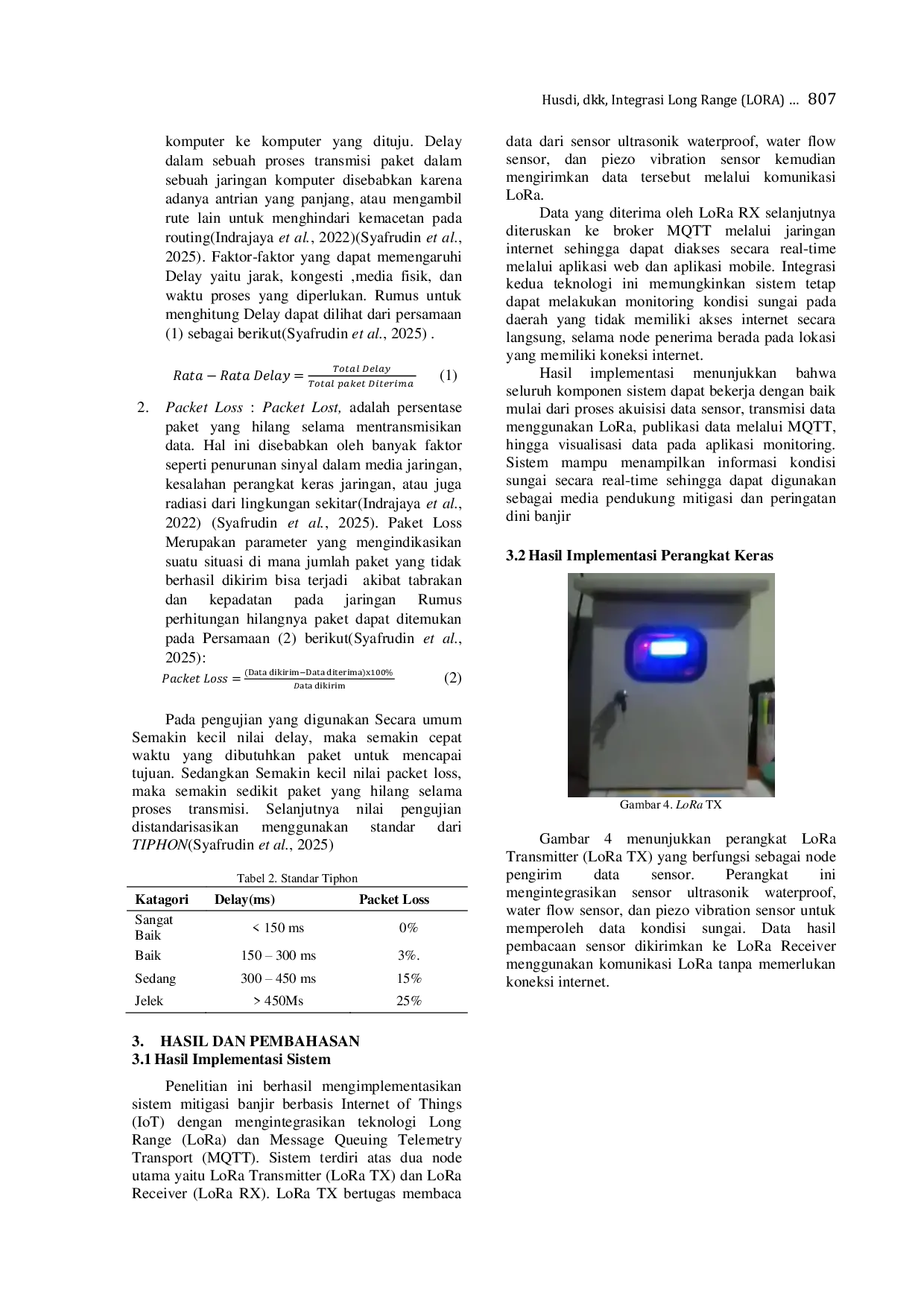 JURIS Integrasi Long Range LoRa Technology dan Message Queuing Telemetry Transport MQTT Pada Aplikasi Mitigasi Banjir