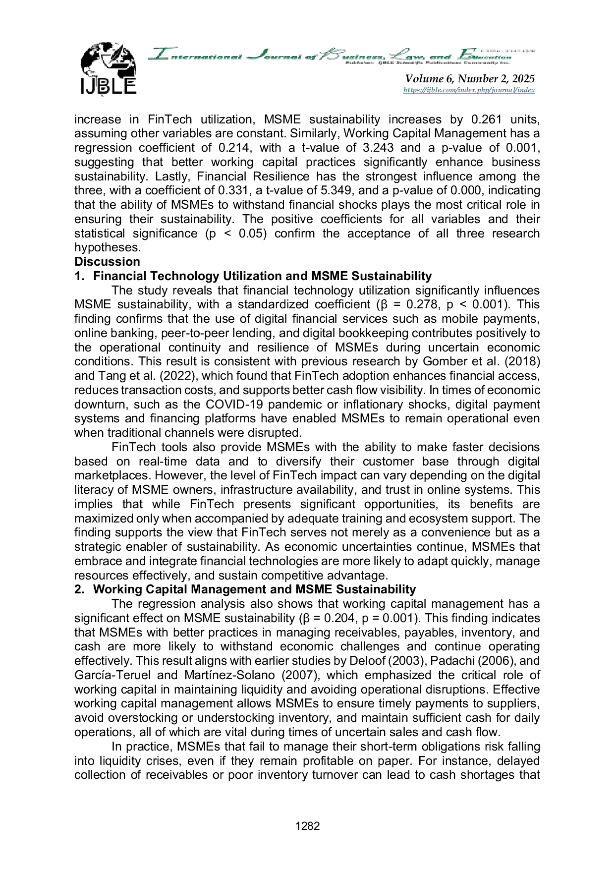 JURIS Impact of Financial Technology Utilization Working Capital Management and Financial Resilience on MSME Sustainability During Uncertainty Economy
