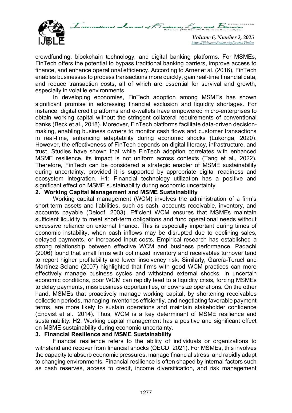 JURIS Impact of Financial Technology Utilization Working Capital Management and Financial Resilience on MSME Sustainability During Uncertainty Economy