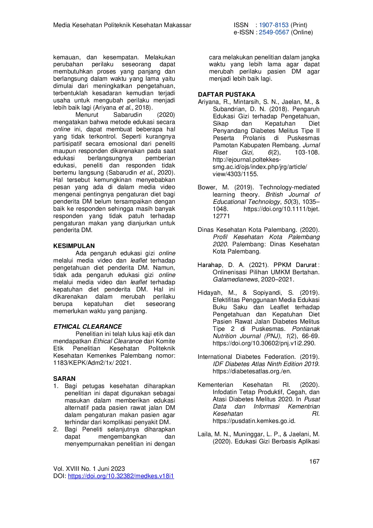 JURIS Edukasi Gizi Online Melalui Media Video dan Leaflet Terhadap Pengetahuan dan Kepatuhan Diet Penderita DM