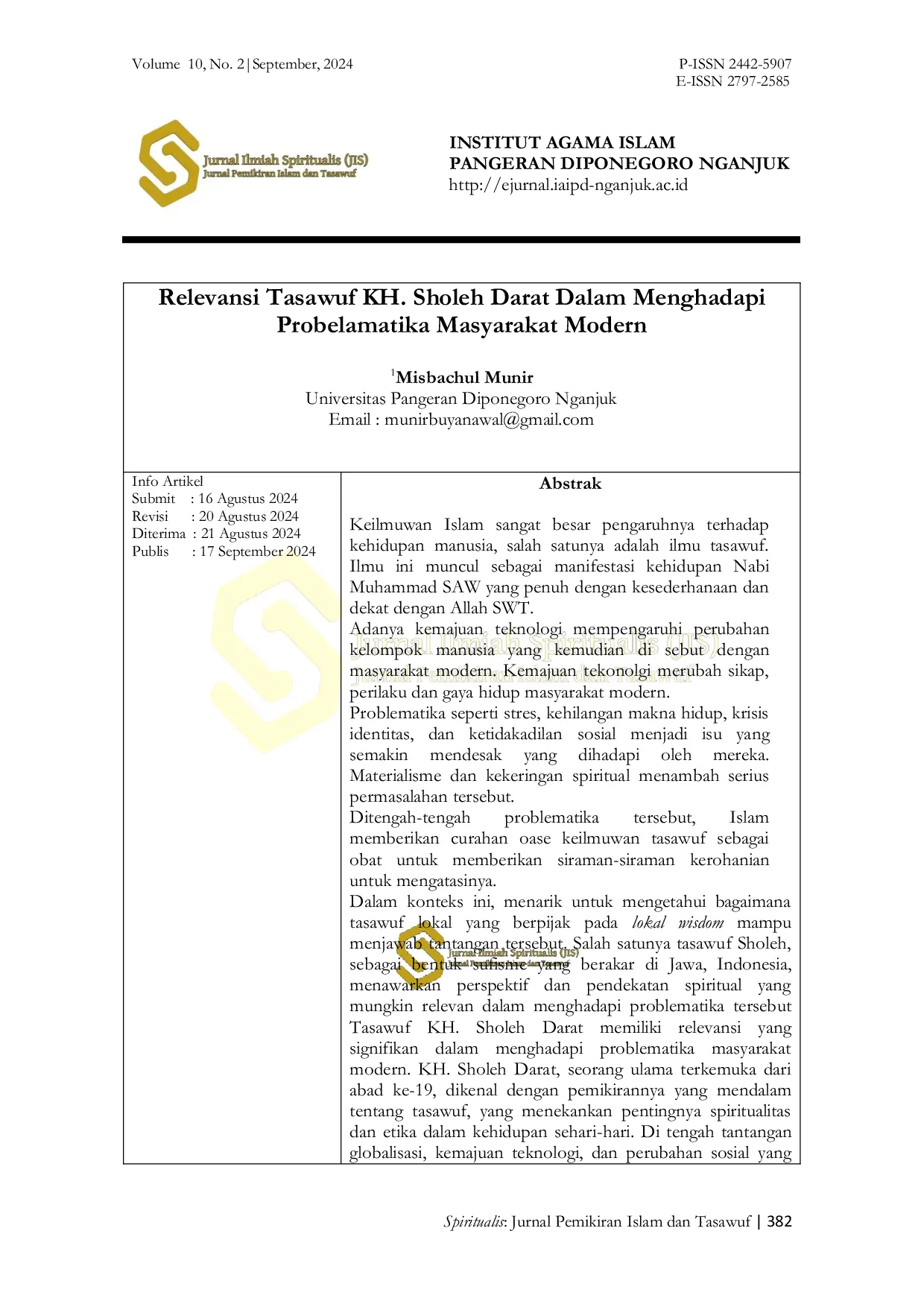 JURIS Relevansi Tasawuf Kh Sholeh Darat Dalam Menghadapi Problematika Masyarakat Modern