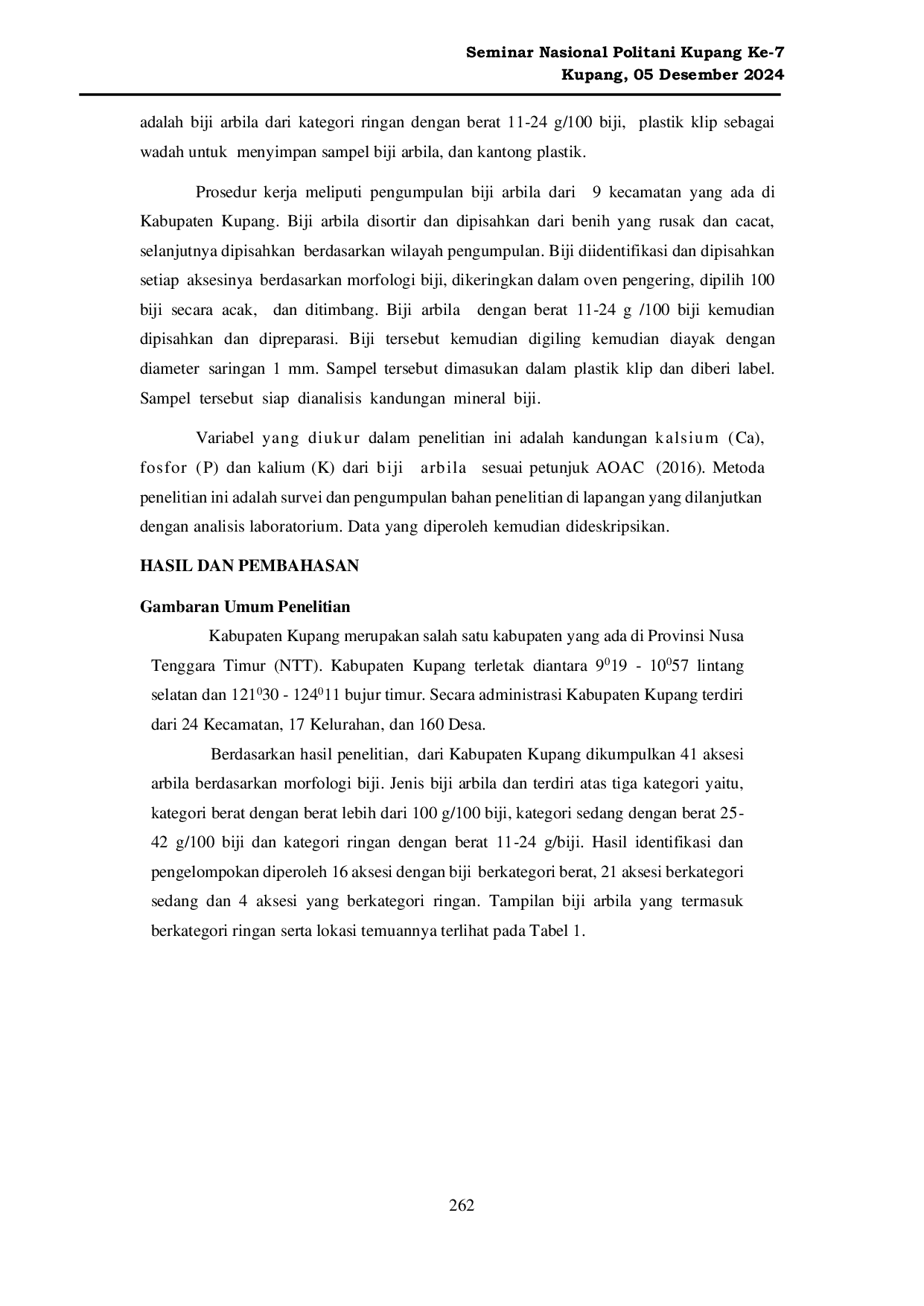 JURIS Kandungan Mineral Biji Arbila Dari Berbagai Aksesi Yang Berkategori Ringan Dari Kabupaten Kupang