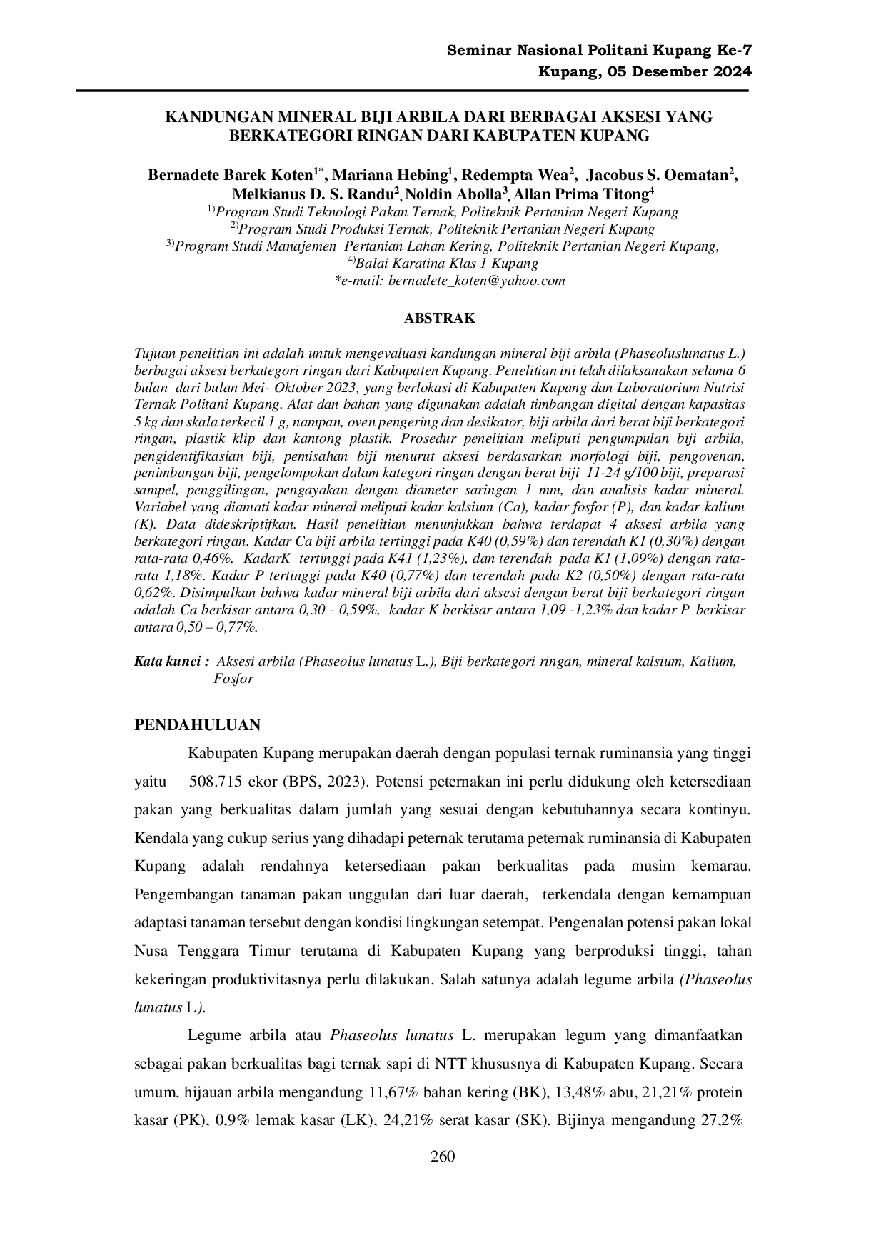 JURIS Kandungan Mineral Biji Arbila Dari Berbagai Aksesi Yang Berkategori Ringan Dari Kabupaten Kupang